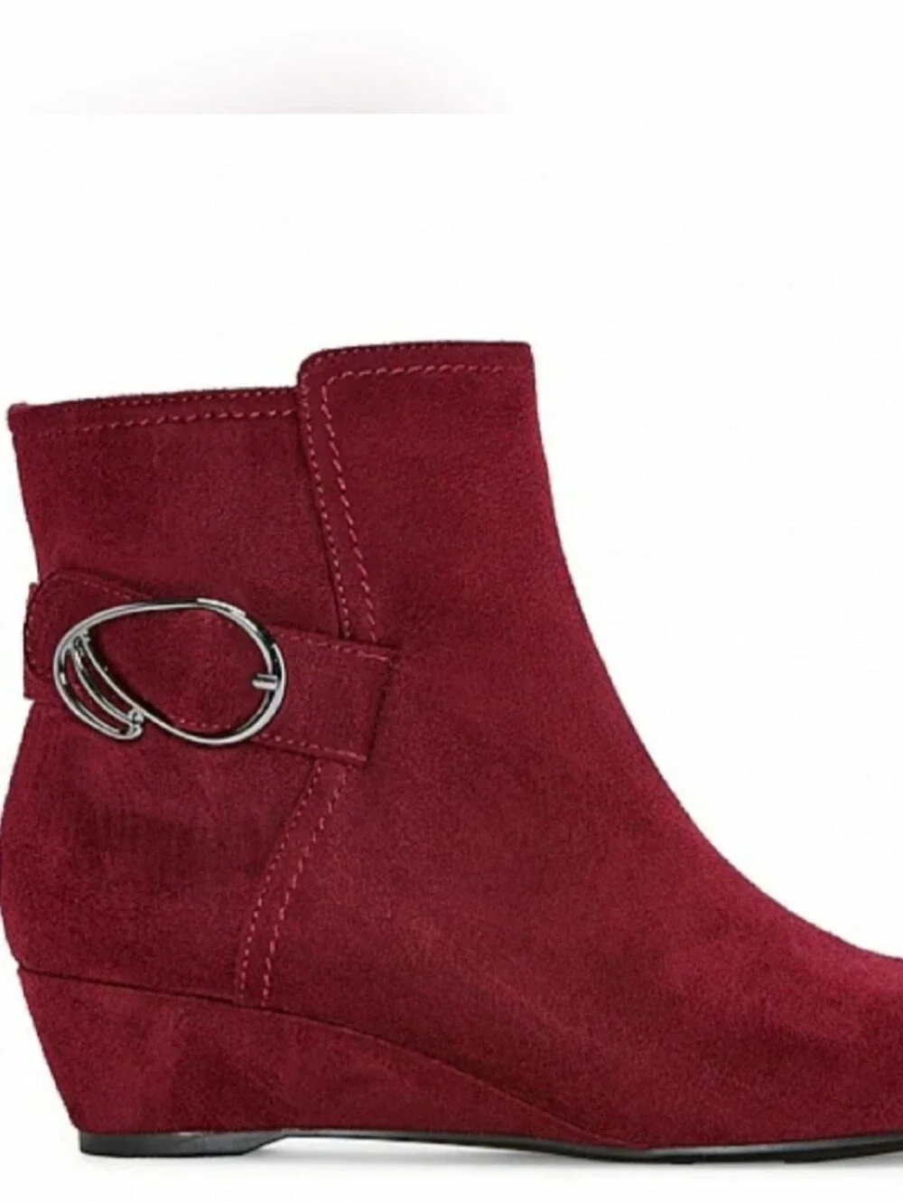NEW. Burgundy (Wine) Suede Ankle Booties Wedge Heel side zip - Picture 4 of 7